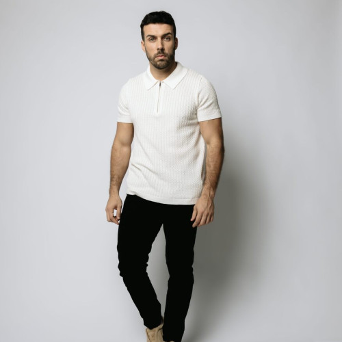 REMERA ABERCROMBIE POLO CON CIERRE MARFIL