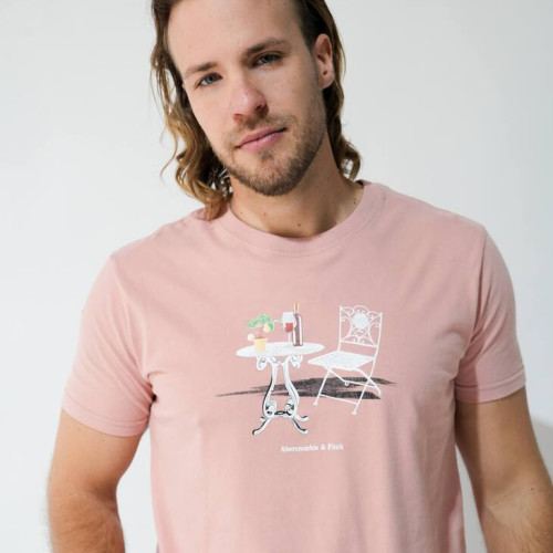 REMERA ABERCROMBIE REGLUAR FIT LANDSCAPE ROSADA