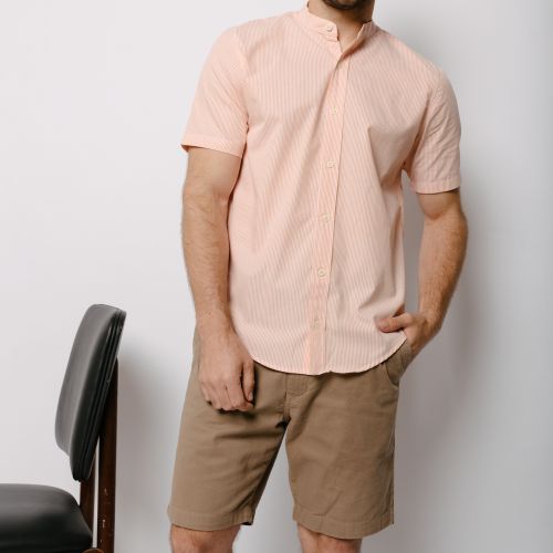 Camisa Liberato Basics Mao Mangas Cortas Rayitas Anaranjado