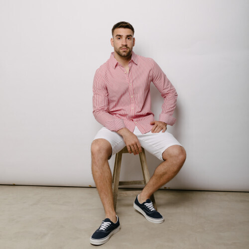 CAMISA LIBERATO BASICS MANGAS LARGAS BLANCA RAYAS ROJAS