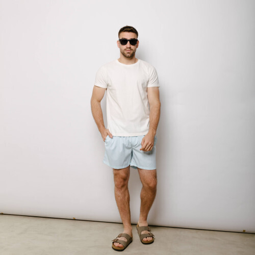 SHORT DE BAÑO LIBERATO BASICS RAYAS CELESTE