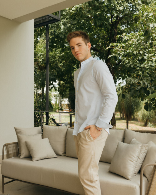 CAMISA LIBERATO BASICS MAO MANGAS LARGAS RAYAS CELESTE