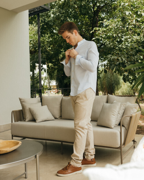 CAMISA LIBERATO BASICS MAO MANGAS LARGAS RAYAS CELESTE