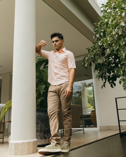 CAMISA LIBERATO BASICS MANGAS CORTAS RAYAS NARANJAS