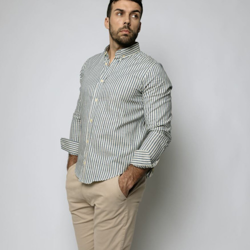 CAMISA LIBERATO MANGAS LARGAS RAYADA DE LINO CELESTE