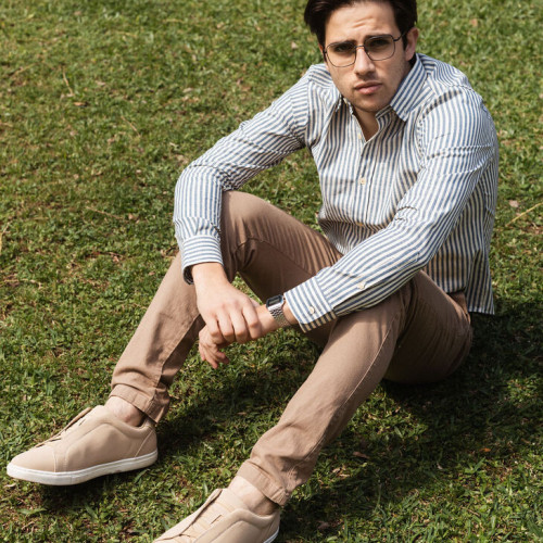 CAMISA LIBERATO MANGAS LARGAS RAYADA DE LINO CELESTE