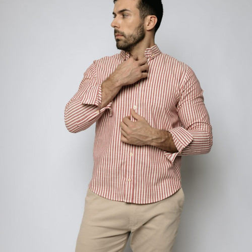 CAMISA LIBERATO MANGAS LARGAS RAYADA DE LINO ROJA