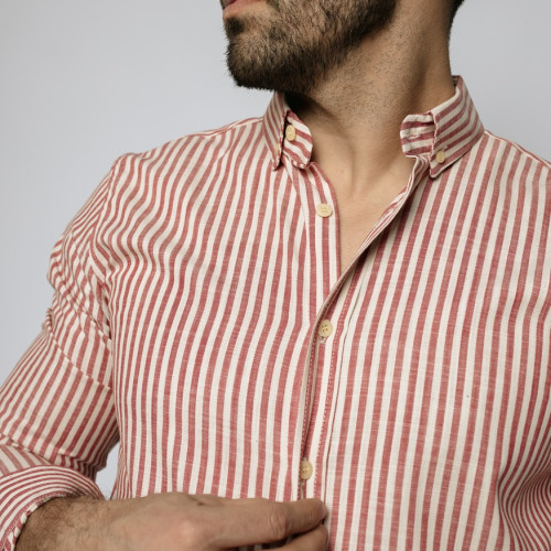 CAMISA LIBERATO MANGAS LARGAS RAYADA DE LINO ROJA