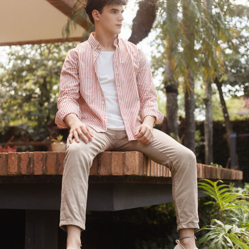 CAMISA LIBERATO MANGAS LARGAS RAYADA DE LINO ROJA