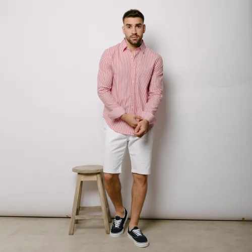 Camisa Liberato Basics Mangas Largas Blanca Rayas Rojas